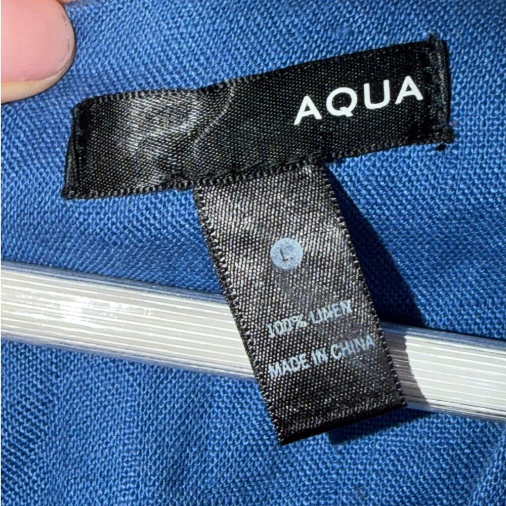 Aqua Women's Blue Tie Waist Linen Jumpsuit Cropped Straight Leg Size Large - Picture 11 of 11